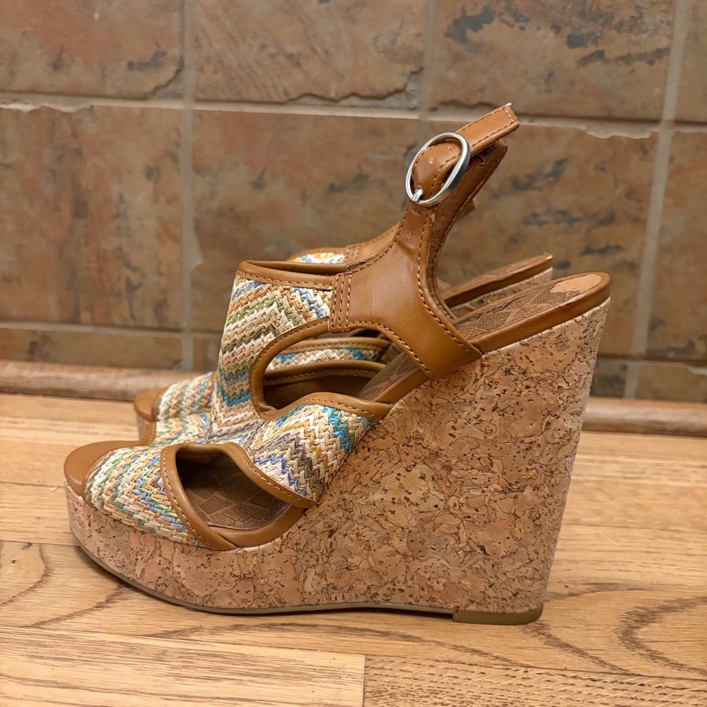 Lucky Brand Riedel 2 Shoes Multicolor Platform Cork Wedge - Picture 3 of 9